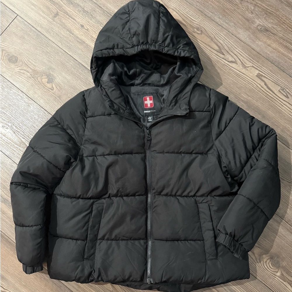 SwissTech Youth XL (14–16) Plus Black Hooded Puffer Jacket Winter Coat